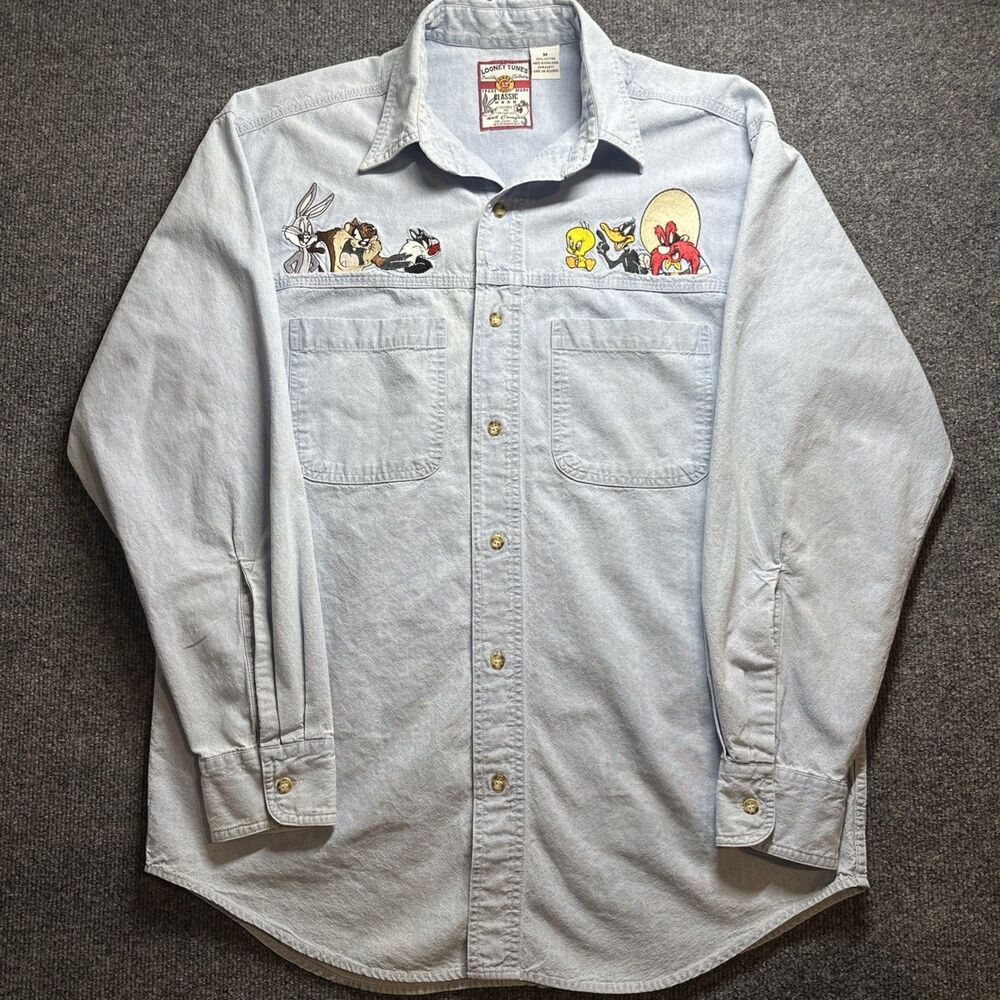 WARNER BROS Looney Tunes Vintage Jean Jacket Adult M Embroidered Classic Wear